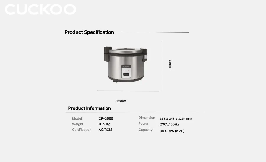 CUCKOO 35-Cup Commercial Rice Cooker (CR-3555) - Image 10